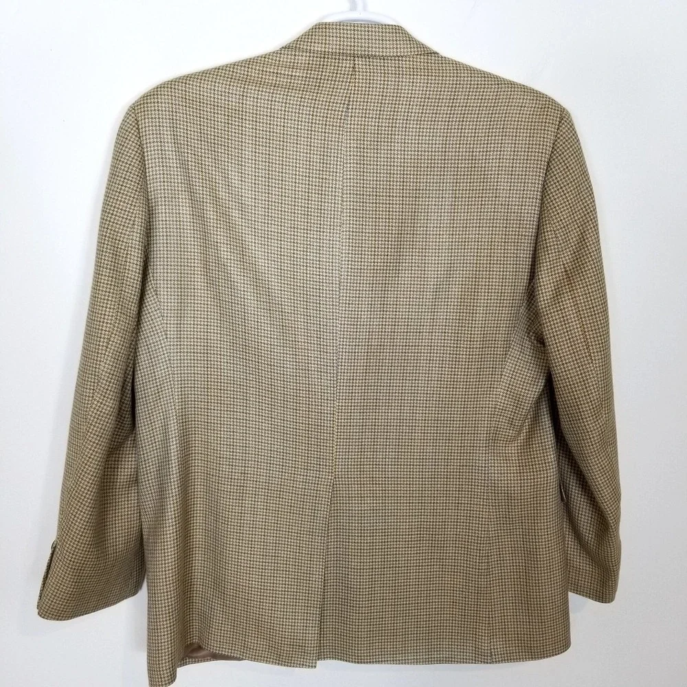 Chaps Men 100% Silk Houndstooth Blazer Jacket Sz 42 R‎ Beige Brown Sport Coat